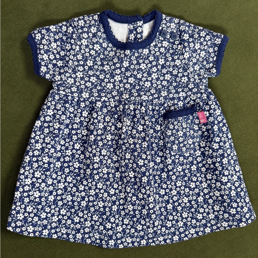 Jojo Maman Bebe Navy Floral Print Dress, Size 0-3 months